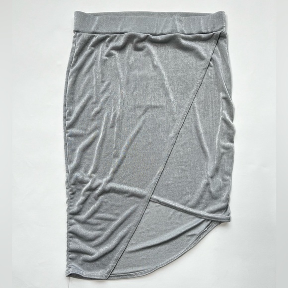 Metallic Silver Wrap Midi Skirt Mini Summer Asymmetrical Slit Dress Sequin Fest - Picture 3 of 17